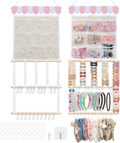 Bow Holder for Girls Hair Bows 52x17 inch, Beige Bow Clip Organizer