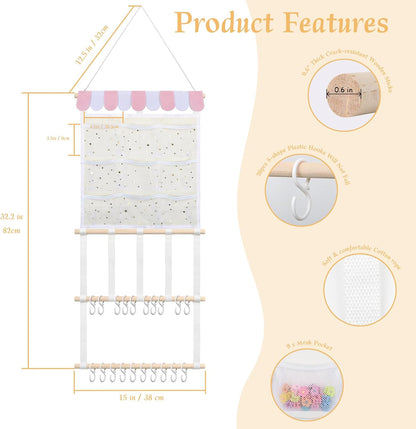 Bow Holder for Girls Hair Bows 52x17 inch, Beige Bow Clip Organizer