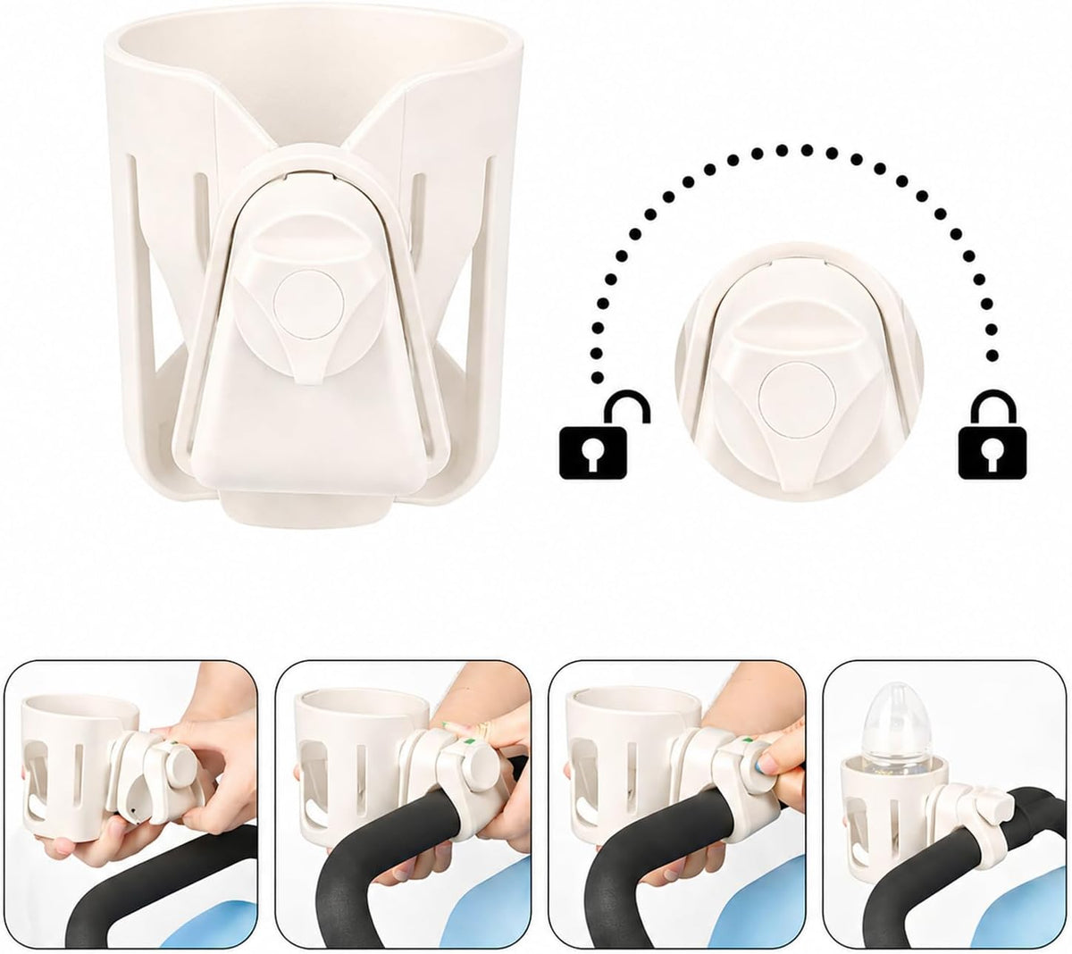 New Stroller Cup Holder for Stanley Quencher H2.0 (30 & 40 Oz. Models), Also Compatible with Stanley IceFlow (20 & 30 Oz. Models) - Black