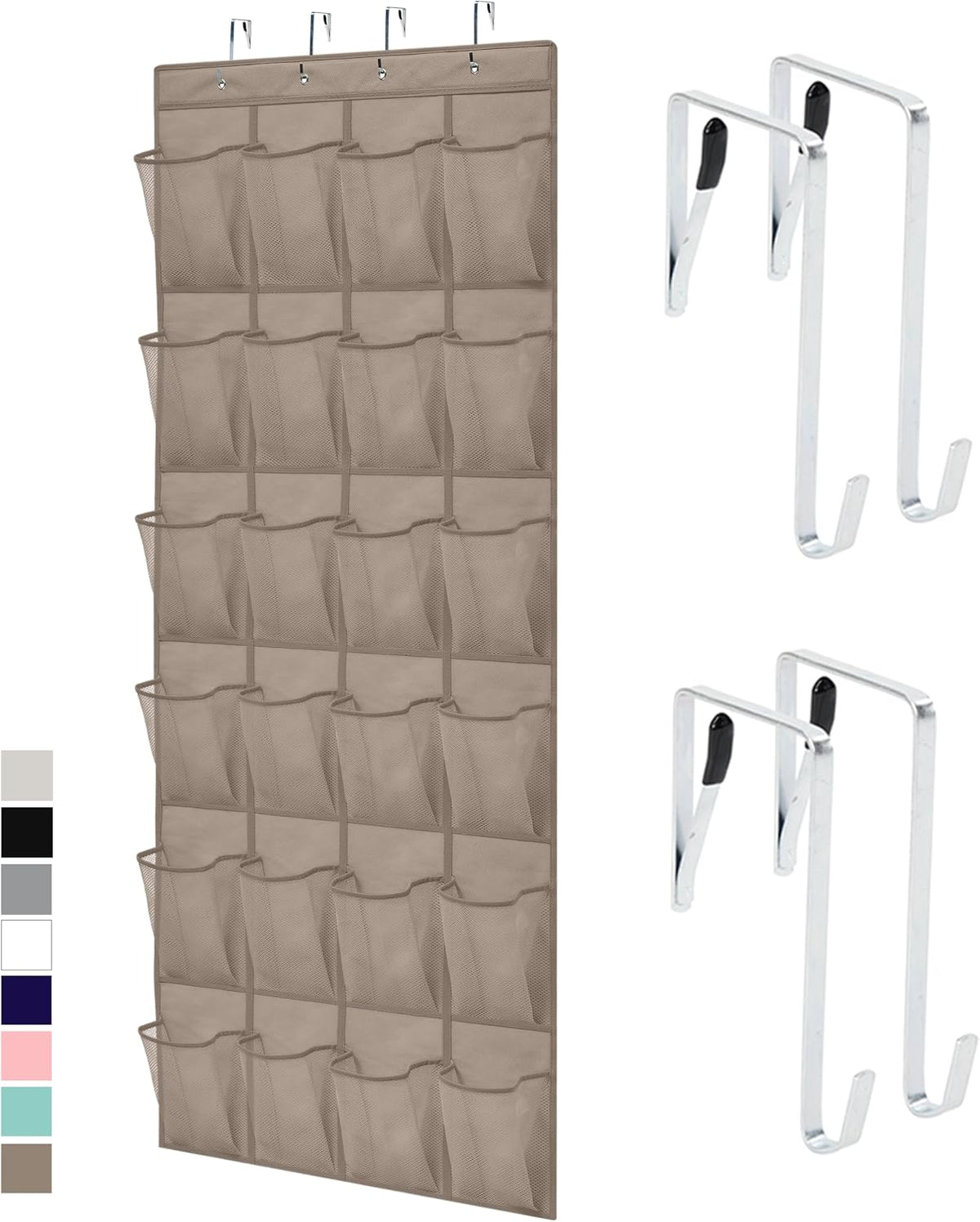 Over The Door Organizer Storage, 5 Deep Hanging Shelves, Holds 50lbs, Closet Organizers Shelf for Bedroom, Shoes, Bathroom, Nursery, Dorm Essentials, 3 Metal Hooks, 58x15 Inches, White