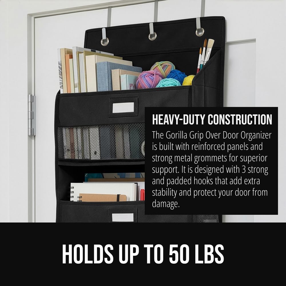 Over The Door Organizer Storage, 5 Deep Hanging Shelves, Holds 50lbs, Closet Organizers Shelf for Bedroom, Shoes, Bathroom, Nursery, Dorm Essentials, 3 Metal Hooks, 58x15 Inches, White