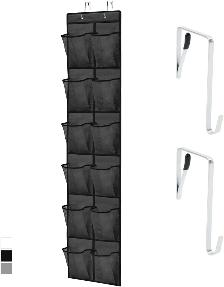 Over The Door Organizer Storage, 5 Deep Hanging Shelves, Holds 50lbs, Closet Organizers Shelf for Bedroom, Shoes, Bathroom, Nursery, Dorm Essentials, 3 Metal Hooks, 58x15 Inches, White
