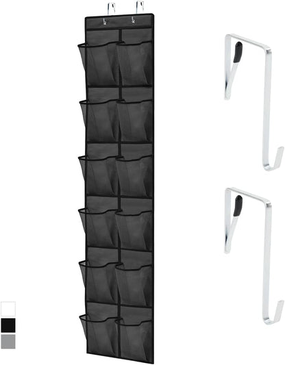 Over The Door Organizer Storage, 5 Deep Hanging Shelves, Holds 50lbs, Closet Organizers Shelf for Bedroom, Shoes, Bathroom, Nursery, Dorm Essentials, 3 Metal Hooks, 58x15 Inches, White