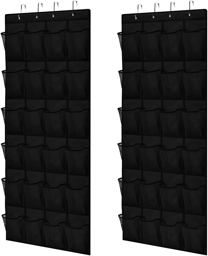 Over The Door Organizer Storage, 5 Deep Hanging Shelves, Holds 50lbs, Closet Organizers Shelf for Bedroom, Shoes, Bathroom, Nursery, Dorm Essentials, 3 Metal Hooks, 58x15 Inches, White