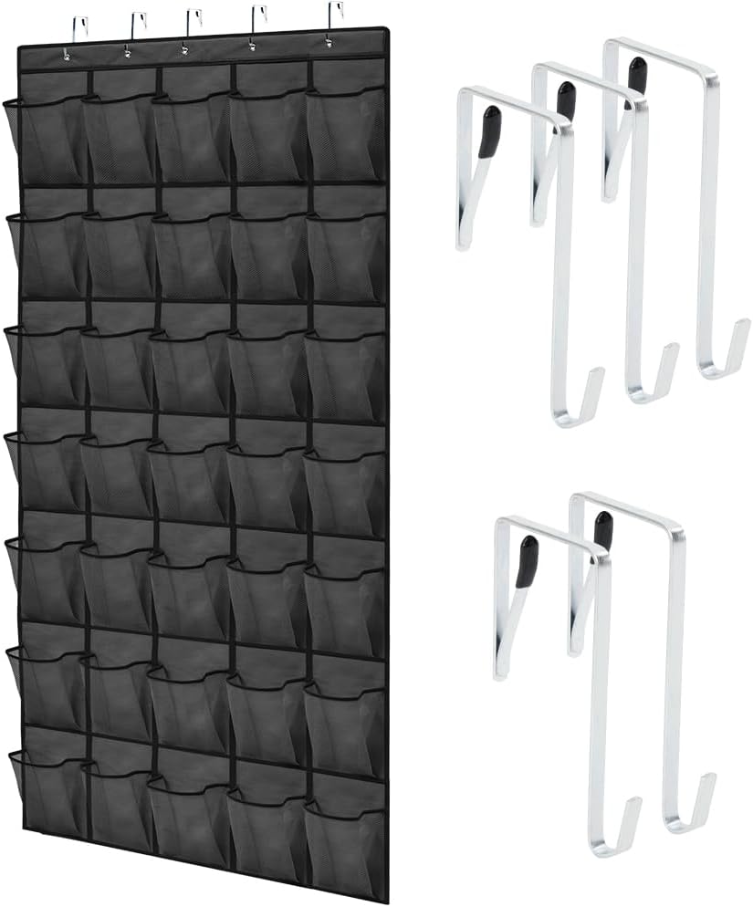Over The Door Organizer Storage, 5 Deep Hanging Shelves, Holds 50lbs, Closet Organizers Shelf for Bedroom, Shoes, Bathroom, Nursery, Dorm Essentials, 3 Metal Hooks, 58x15 Inches, White