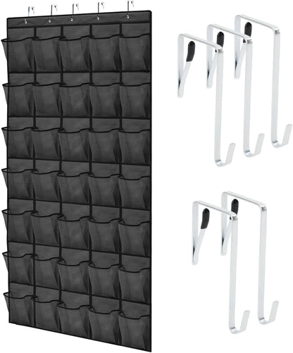 Over The Door Organizer Storage, 5 Deep Hanging Shelves, Holds 50lbs, Closet Organizers Shelf for Bedroom, Shoes, Bathroom, Nursery, Dorm Essentials, 3 Metal Hooks, 58x15 Inches, White