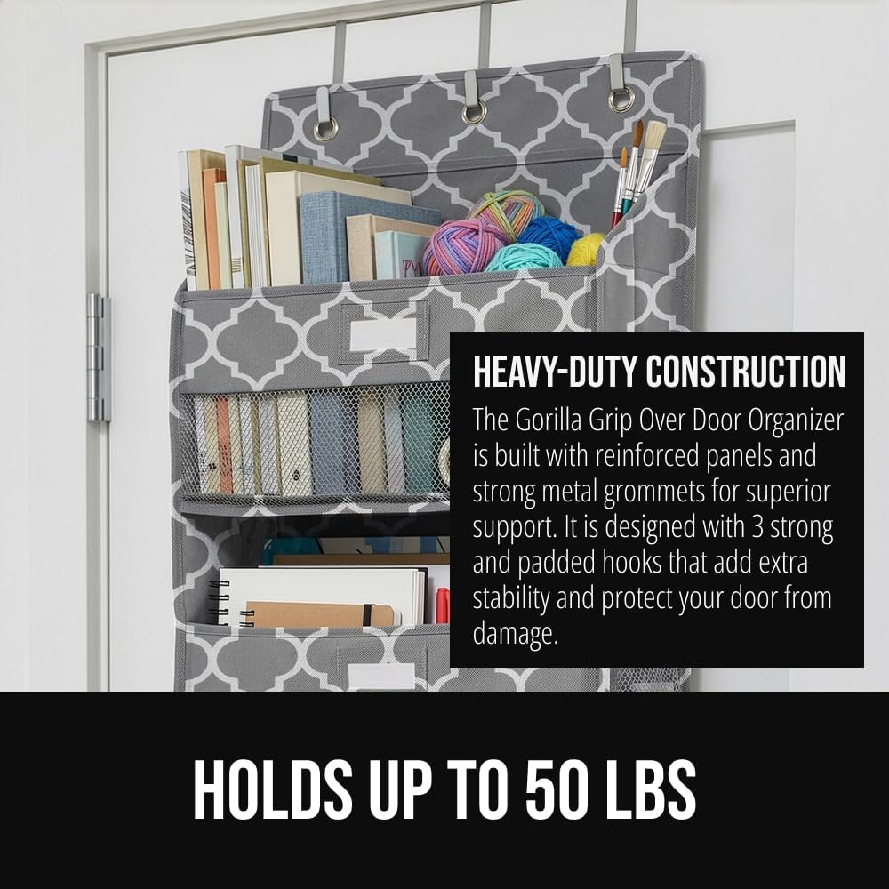 Over The Door Organizer Storage, 5 Deep Hanging Shelves, Holds 50lbs, Closet Organizers Shelf for Bedroom, Shoes, Bathroom, Nursery, Dorm Essentials, 3 Metal Hooks, 58x15 Inches, White