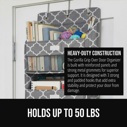 Over The Door Organizer Storage, 5 Deep Hanging Shelves, Holds 50lbs, Closet Organizers Shelf for Bedroom, Shoes, Bathroom, Nursery, Dorm Essentials, 3 Metal Hooks, 58x15 Inches, White
