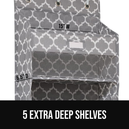 Over The Door Organizer Storage, 5 Deep Hanging Shelves, Holds 50lbs, Closet Organizers Shelf for Bedroom, Shoes, Bathroom, Nursery, Dorm Essentials, 3 Metal Hooks, 58x15 Inches, White