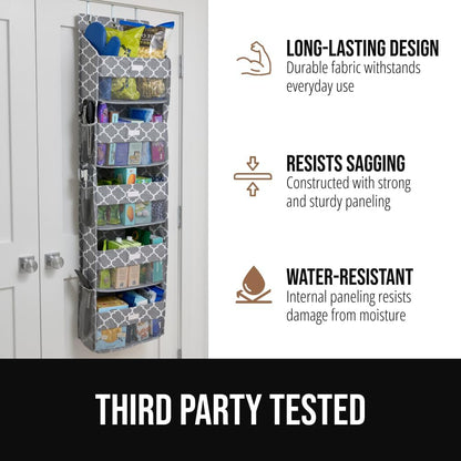 Over The Door Organizer Storage, 5 Deep Hanging Shelves, Holds 50lbs, Closet Organizers Shelf for Bedroom, Shoes, Bathroom, Nursery, Dorm Essentials, 3 Metal Hooks, 58x15 Inches, White