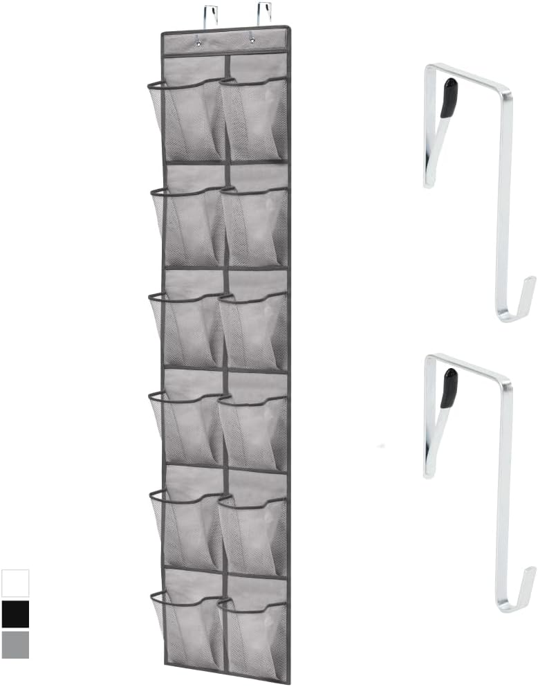 Over The Door Organizer Storage, 5 Deep Hanging Shelves, Holds 50lbs, Closet Organizers Shelf for Bedroom, Shoes, Bathroom, Nursery, Dorm Essentials, 3 Metal Hooks, 58x15 Inches, White