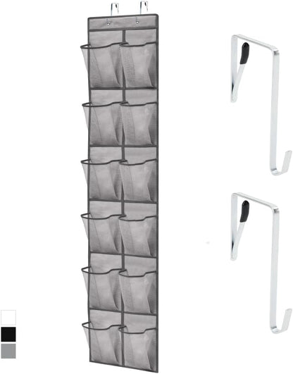 Over The Door Organizer Storage, 5 Deep Hanging Shelves, Holds 50lbs, Closet Organizers Shelf for Bedroom, Shoes, Bathroom, Nursery, Dorm Essentials, 3 Metal Hooks, 58x15 Inches, White