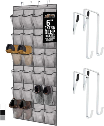 Over The Door Organizer Storage, 5 Deep Hanging Shelves, Holds 50lbs, Closet Organizers Shelf for Bedroom, Shoes, Bathroom, Nursery, Dorm Essentials, 3 Metal Hooks, 58x15 Inches, White