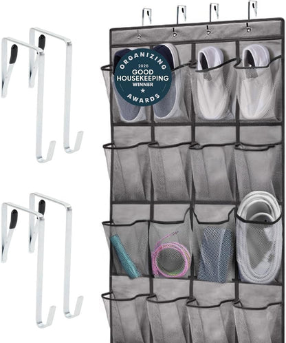 Over The Door Organizer Storage, 5 Deep Hanging Shelves, Holds 50lbs, Closet Organizers Shelf for Bedroom, Shoes, Bathroom, Nursery, Dorm Essentials, 3 Metal Hooks, 58x15 Inches, White