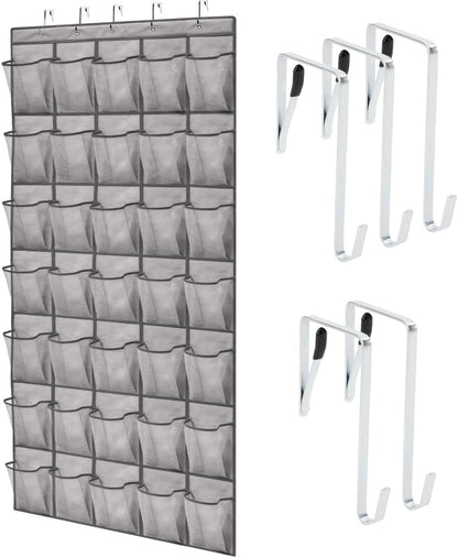 Over The Door Organizer Storage, 5 Deep Hanging Shelves, Holds 50lbs, Closet Organizers Shelf for Bedroom, Shoes, Bathroom, Nursery, Dorm Essentials, 3 Metal Hooks, 58x15 Inches, White