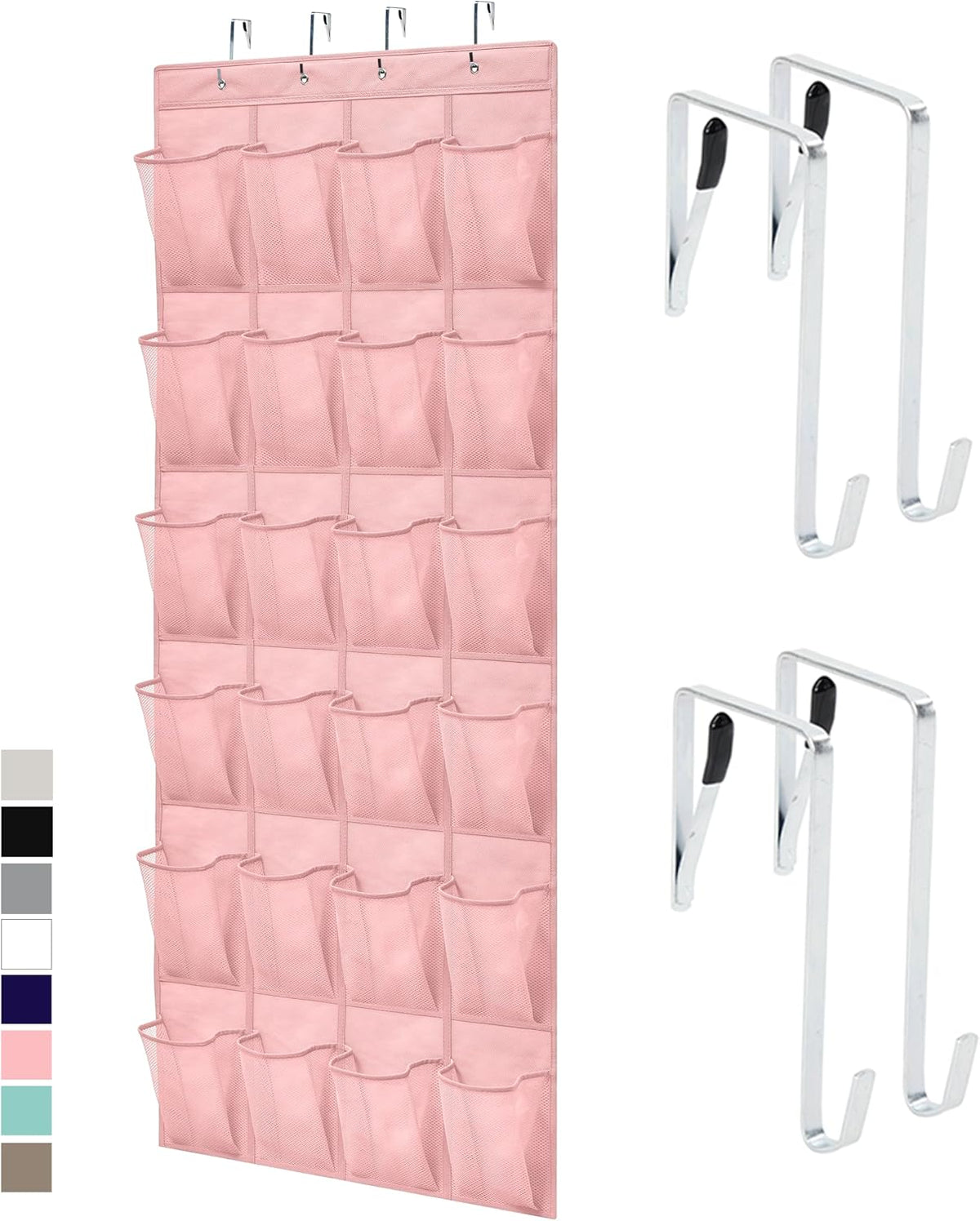 Over The Door Organizer Storage, 5 Deep Hanging Shelves, Holds 50lbs, Closet Organizers Shelf for Bedroom, Shoes, Bathroom, Nursery, Dorm Essentials, 3 Metal Hooks, 58x15 Inches, White