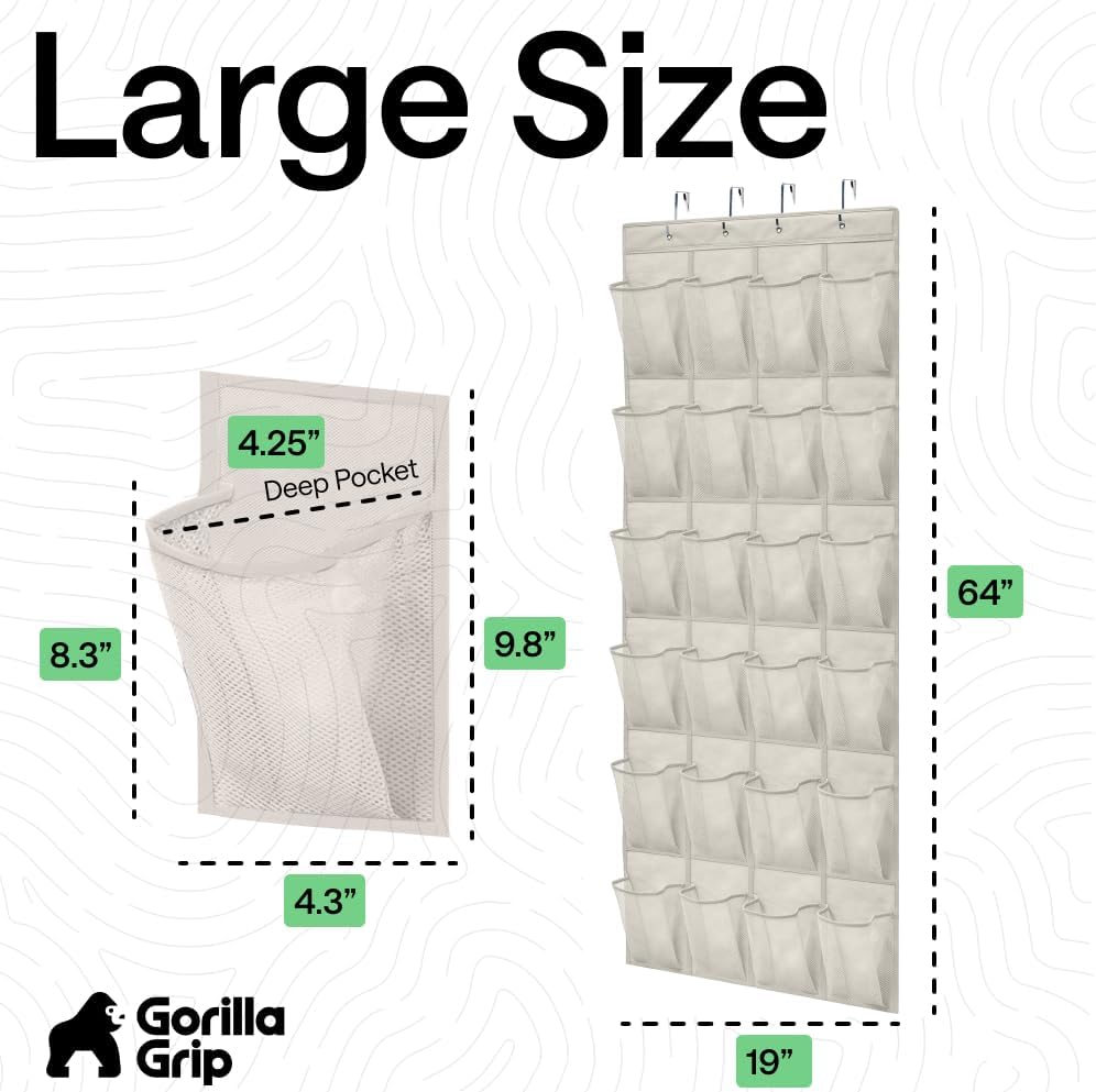 Over The Door Organizer Storage, 5 Deep Hanging Shelves, Holds 50lbs, Closet Organizers Shelf for Bedroom, Shoes, Bathroom, Nursery, Dorm Essentials, 3 Metal Hooks, 58x15 Inches, White