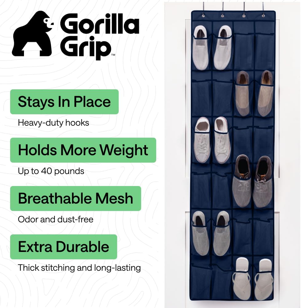 Over The Door Organizer Storage, 5 Deep Hanging Shelves, Holds 50lbs, Closet Organizers Shelf for Bedroom, Shoes, Bathroom, Nursery, Dorm Essentials, 3 Metal Hooks, 58x15 Inches, White