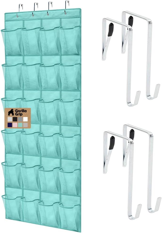 Over The Door Organizer Storage, 5 Deep Hanging Shelves, Holds 50lbs, Closet Organizers Shelf for Bedroom, Shoes, Bathroom, Nursery, Dorm Essentials, 3 Metal Hooks, 58x15 Inches, White
