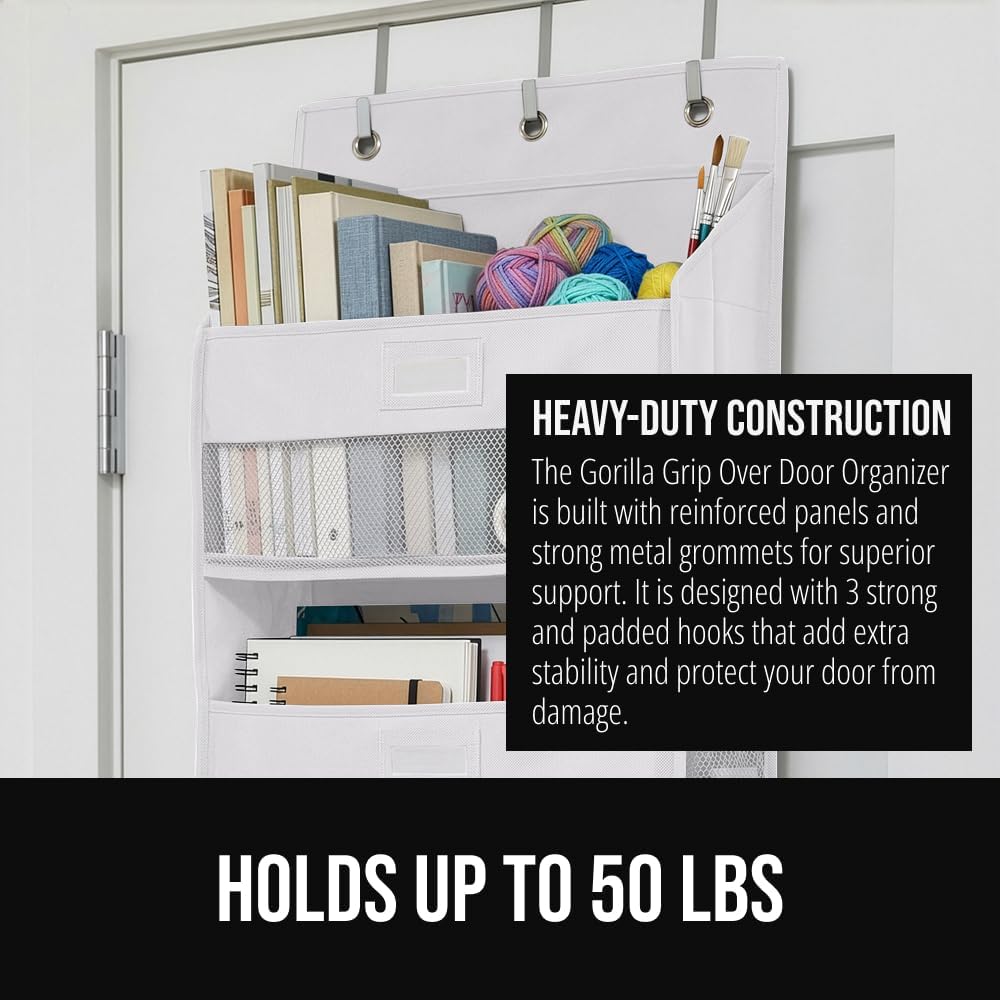 Over The Door Organizer Storage, 5 Deep Hanging Shelves, Holds 50lbs, Closet Organizers Shelf for Bedroom, Shoes, Bathroom, Nursery, Dorm Essentials, 3 Metal Hooks, 58x15 Inches, White