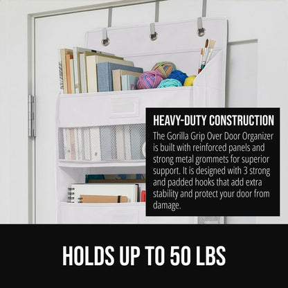 Over The Door Organizer Storage, 5 Deep Hanging Shelves, Holds 50lbs, Closet Organizers Shelf for Bedroom, Shoes, Bathroom, Nursery, Dorm Essentials, 3 Metal Hooks, 58x15 Inches, White