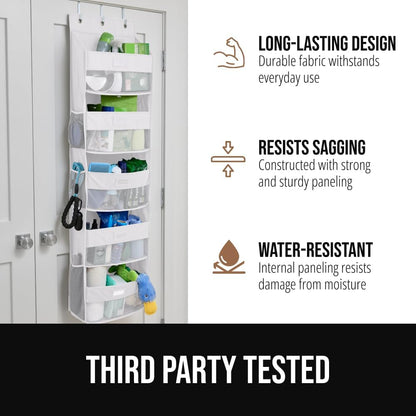 Over The Door Organizer Storage, 5 Deep Hanging Shelves, Holds 50lbs, Closet Organizers Shelf for Bedroom, Shoes, Bathroom, Nursery, Dorm Essentials, 3 Metal Hooks, 58x15 Inches, White
