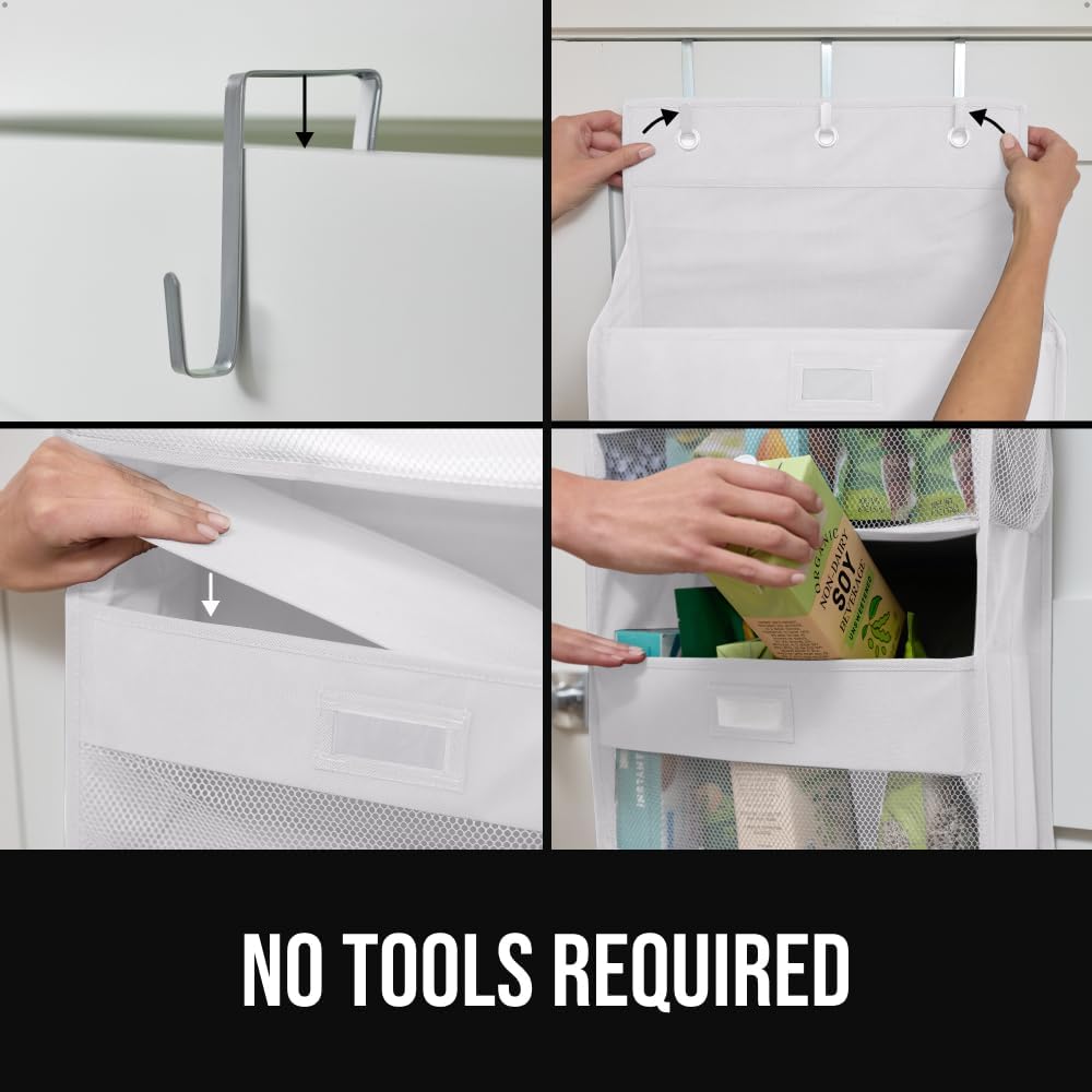 Over The Door Organizer Storage, 5 Deep Hanging Shelves, Holds 50lbs, Closet Organizers Shelf for Bedroom, Shoes, Bathroom, Nursery, Dorm Essentials, 3 Metal Hooks, 58x15 Inches, White