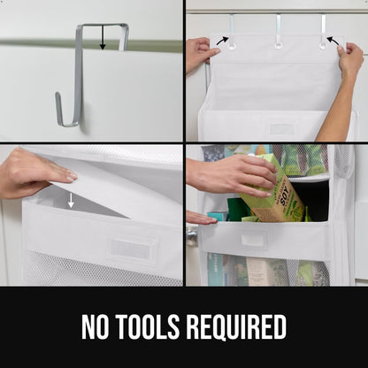 Over The Door Organizer Storage, 5 Deep Hanging Shelves, Holds 50lbs, Closet Organizers Shelf for Bedroom, Shoes, Bathroom, Nursery, Dorm Essentials, 3 Metal Hooks, 58x15 Inches, White