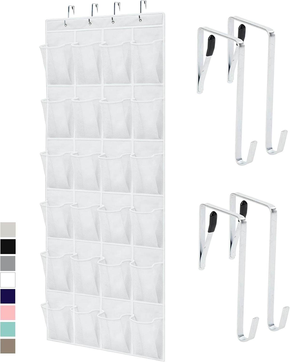 Over The Door Organizer Storage, 5 Deep Hanging Shelves, Holds 50lbs, Closet Organizers Shelf for Bedroom, Shoes, Bathroom, Nursery, Dorm Essentials, 3 Metal Hooks, 58x15 Inches, White