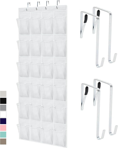 Over The Door Organizer Storage, 5 Deep Hanging Shelves, Holds 50lbs, Closet Organizers Shelf for Bedroom, Shoes, Bathroom, Nursery, Dorm Essentials, 3 Metal Hooks, 58x15 Inches, White