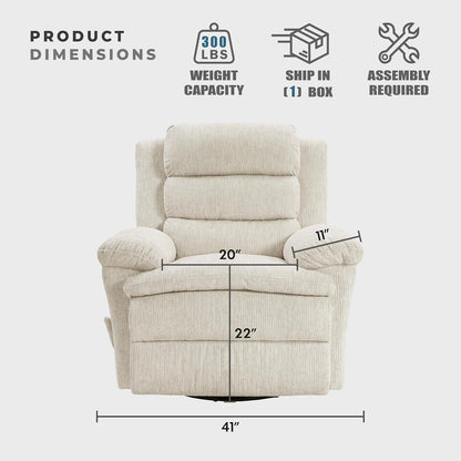 Swivel Glider Reclining Chair, Textured Microfiber Manual Recliner, Comfy Nursery Glider Recliner, Swivel Reclining Chair for Living Room/Office/Bedroom/Apartment, Beige