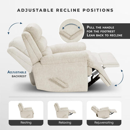 Swivel Glider Reclining Chair, Textured Microfiber Manual Recliner, Comfy Nursery Glider Recliner, Swivel Reclining Chair for Living Room/Office/Bedroom/Apartment, Beige