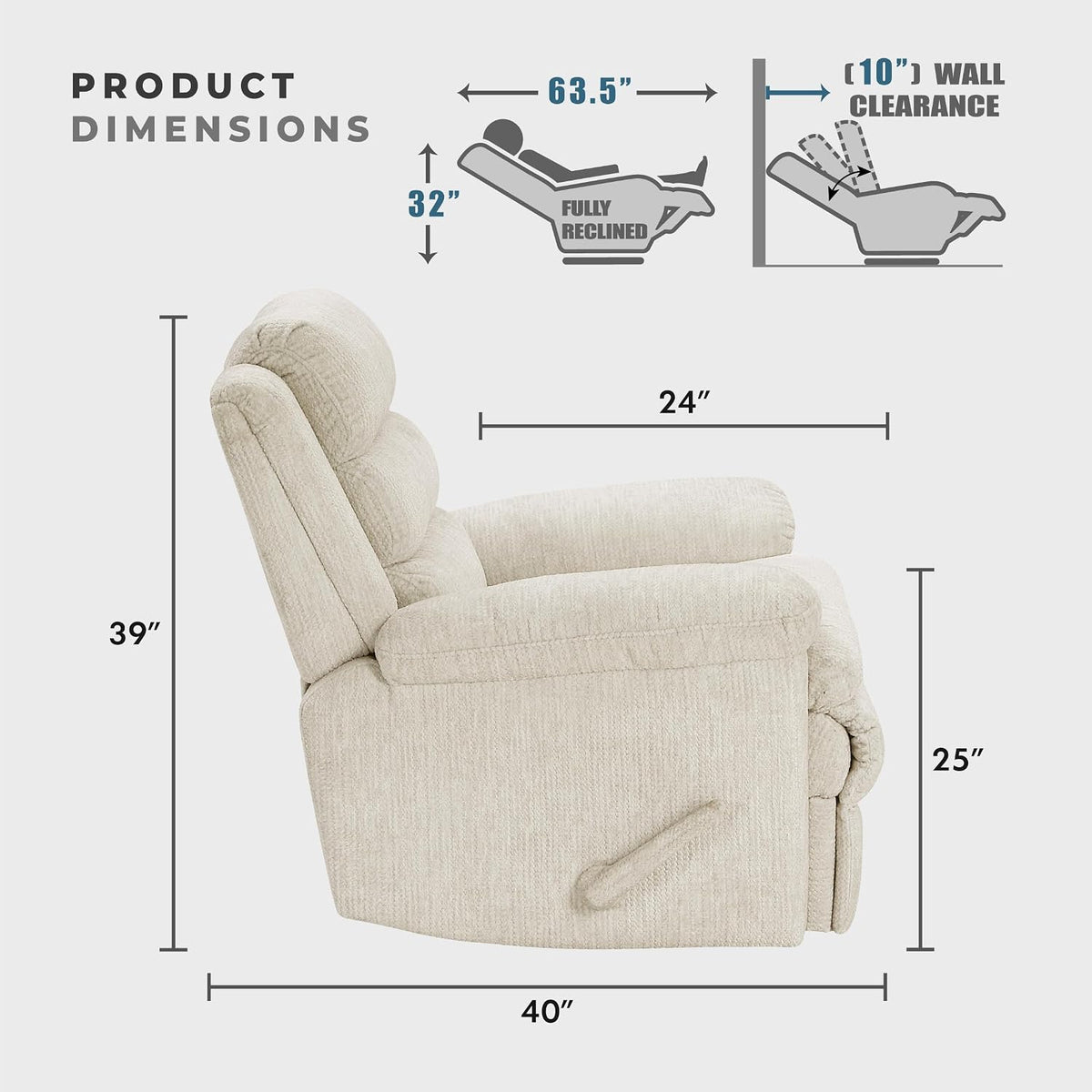 Swivel Glider Reclining Chair, Textured Microfiber Manual Recliner, Comfy Nursery Glider Recliner, Swivel Reclining Chair for Living Room/Office/Bedroom/Apartment, Beige