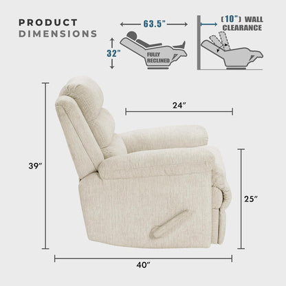 Swivel Glider Reclining Chair, Textured Microfiber Manual Recliner, Comfy Nursery Glider Recliner, Swivel Reclining Chair for Living Room/Office/Bedroom/Apartment, Beige