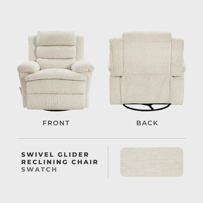 Swivel Glider Reclining Chair, Textured Microfiber Manual Recliner, Comfy Nursery Glider Recliner, Swivel Reclining Chair for Living Room/Office/Bedroom/Apartment, Beige