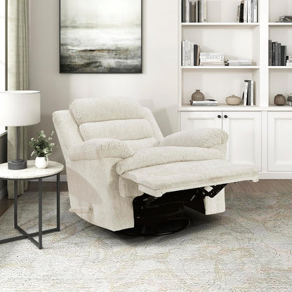Swivel Glider Reclining Chair, Textured Microfiber Manual Recliner, Comfy Nursery Glider Recliner, Swivel Reclining Chair for Living Room/Office/Bedroom/Apartment, Beige