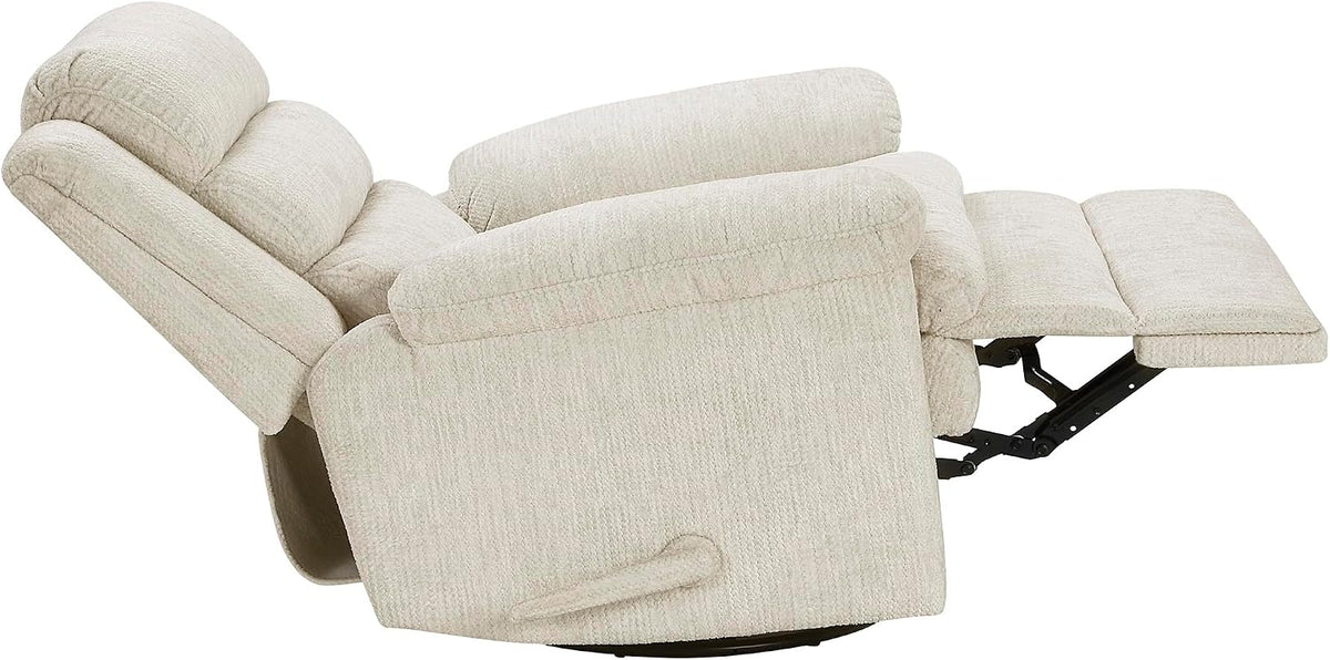 Swivel Glider Reclining Chair, Textured Microfiber Manual Recliner, Comfy Nursery Glider Recliner, Swivel Reclining Chair for Living Room/Office/Bedroom/Apartment, Beige