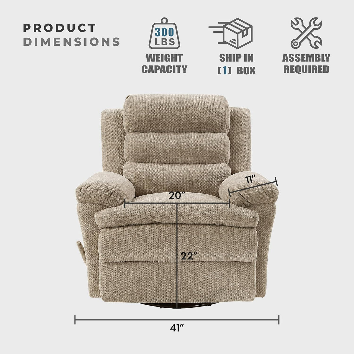 Swivel Glider Reclining Chair, Textured Microfiber Manual Recliner, Comfy Nursery Glider Recliner, Swivel Reclining Chair for Living Room/Office/Bedroom/Apartment, Beige
