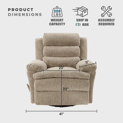 Swivel Glider Reclining Chair, Textured Microfiber Manual Recliner, Comfy Nursery Glider Recliner, Swivel Reclining Chair for Living Room/Office/Bedroom/Apartment, Beige