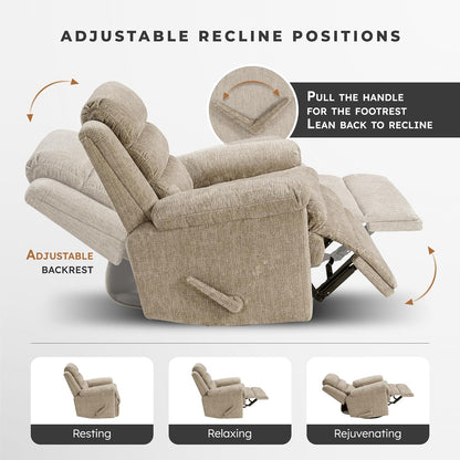 Swivel Glider Reclining Chair, Textured Microfiber Manual Recliner, Comfy Nursery Glider Recliner, Swivel Reclining Chair for Living Room/Office/Bedroom/Apartment, Beige