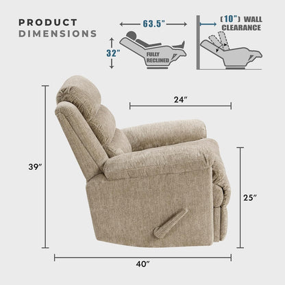 Swivel Glider Reclining Chair, Textured Microfiber Manual Recliner, Comfy Nursery Glider Recliner, Swivel Reclining Chair for Living Room/Office/Bedroom/Apartment, Beige