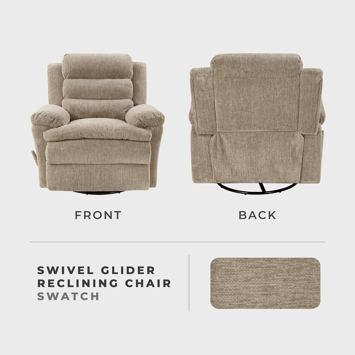 Swivel Glider Reclining Chair, Textured Microfiber Manual Recliner, Comfy Nursery Glider Recliner, Swivel Reclining Chair for Living Room/Office/Bedroom/Apartment, Beige