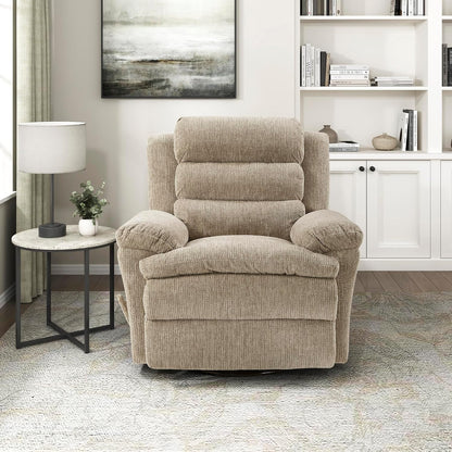 Swivel Glider Reclining Chair, Textured Microfiber Manual Recliner, Comfy Nursery Glider Recliner, Swivel Reclining Chair for Living Room/Office/Bedroom/Apartment, Beige