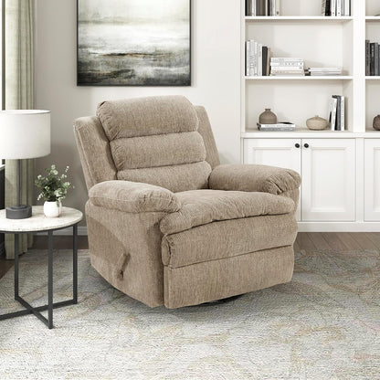 Swivel Glider Reclining Chair, Textured Microfiber Manual Recliner, Comfy Nursery Glider Recliner, Swivel Reclining Chair for Living Room/Office/Bedroom/Apartment, Beige