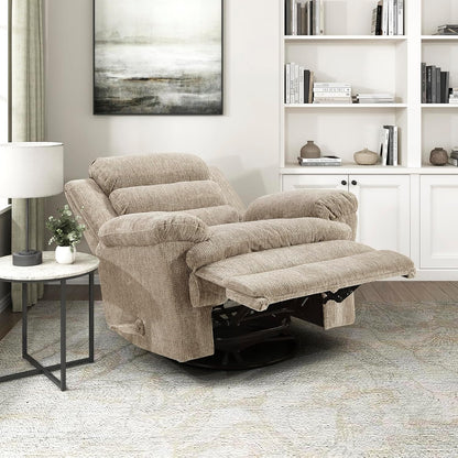 Swivel Glider Reclining Chair, Textured Microfiber Manual Recliner, Comfy Nursery Glider Recliner, Swivel Reclining Chair for Living Room/Office/Bedroom/Apartment, Beige