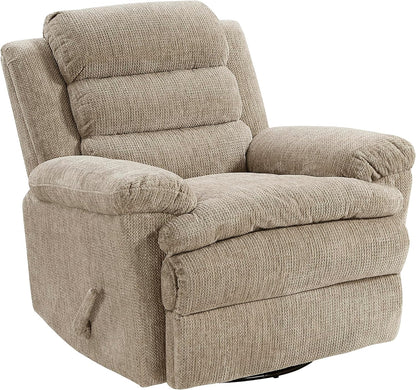 Swivel Glider Reclining Chair, Textured Microfiber Manual Recliner, Comfy Nursery Glider Recliner, Swivel Reclining Chair for Living Room/Office/Bedroom/Apartment, Beige