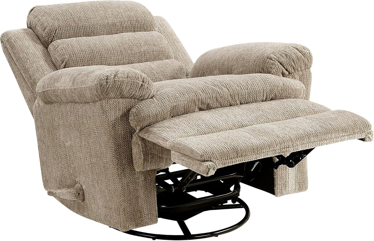 Swivel Glider Reclining Chair, Textured Microfiber Manual Recliner, Comfy Nursery Glider Recliner, Swivel Reclining Chair for Living Room/Office/Bedroom/Apartment, Beige