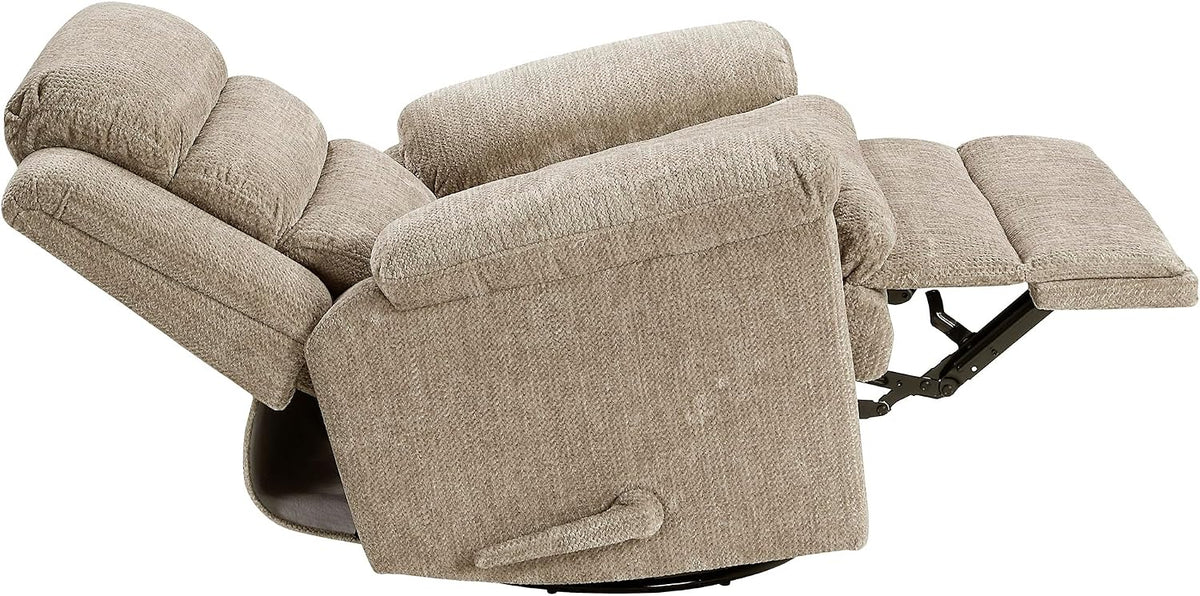 Swivel Glider Reclining Chair, Textured Microfiber Manual Recliner, Comfy Nursery Glider Recliner, Swivel Reclining Chair for Living Room/Office/Bedroom/Apartment, Beige