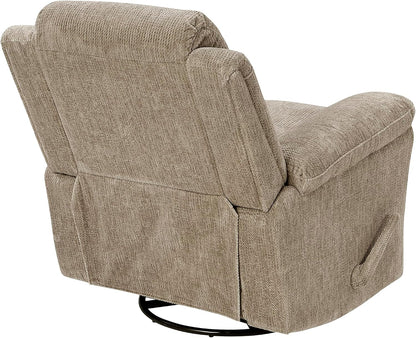 Swivel Glider Reclining Chair, Textured Microfiber Manual Recliner, Comfy Nursery Glider Recliner, Swivel Reclining Chair for Living Room/Office/Bedroom/Apartment, Beige
