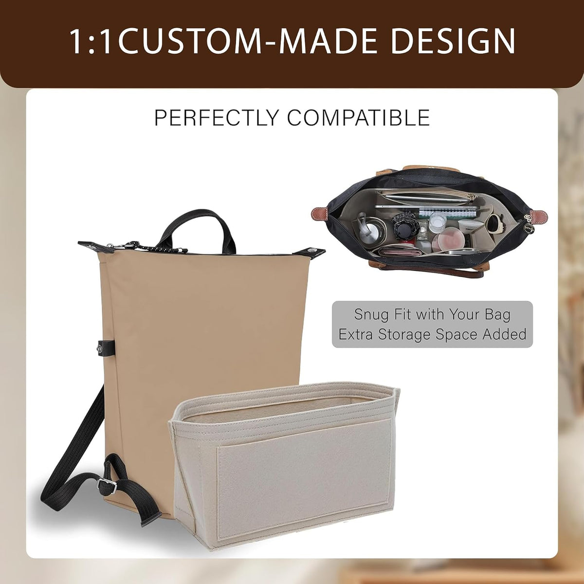 Purse Organizer Insert for Longchamp Le Pliage, Tote Bag Organizer